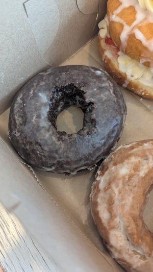 Chocolate, was super dry inside but nice chocolate flavor at Lovebirds Donuts in Kittery