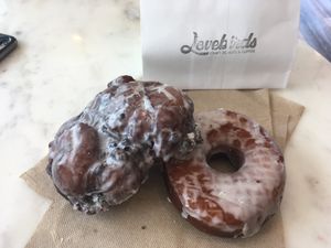 Blueberry Fritter and Glazed Brioche at Lovebirds Donuts in Kittery