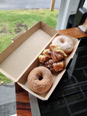 Cinnamon sugar, monkey bread, piña colada at Lovebirds Donuts in Kittery
