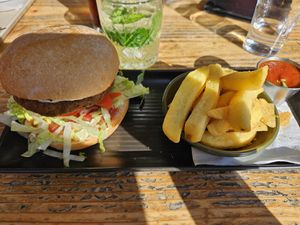 Falafel burger with vegan ranch among the toppings at The Craft Embassy in Christchurch