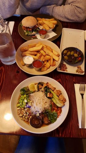 Pho, burger and chips at The Craft Embassy in Christchurch