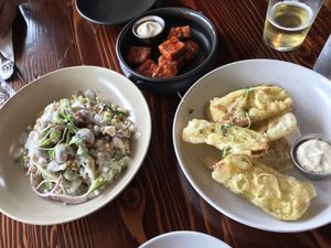 Falafel and tabbouleh salad, buffalo tofu nuggets and fried pickles - all vegan at The Craft Embassy in Christchurch