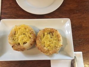 Flat bread starter with vegan cheese  at Saluté Tapas Restaurant and Bar in Greytown