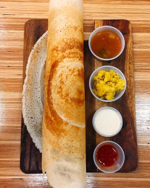 Potato Masala Dosa (Vegan)
Served with coconut chutney and sambar (lentil soup) at Ganesh Dosa in Kailua