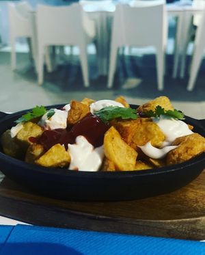 Vegan patatas bravas at Oceana Club in Benissa