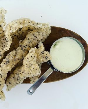 Tapioca poppadoms with celery mayonnaise at Oceana Club in Benissa