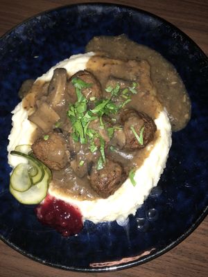 Meatballs and mash  at Euro Kitchen in Fitzroy