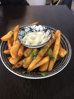 Yummy chips with scrumptious dip at Euro Kitchen in Fitzroy