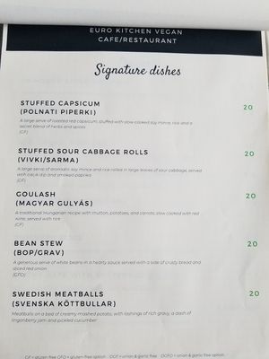 Menu at Euro Kitchen in Fitzroy