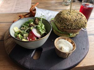 Dutch weed burger at Strandpaviljoen SandCbar in Katwijk Aan Zee