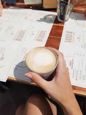 Oat cappucinno at Strandpaviljoen SandCbar in Katwijk Aan Zee