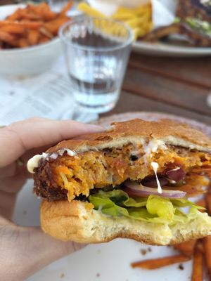 Kimchi burger at Strandpaviljoen SandCbar in Katwijk Aan Zee