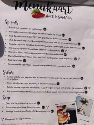 Lunch menu ;) at Strandpaviljoen SandCbar in Katwijk Aan Zee