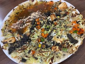 Princess vegetarian fried oyster omelette (公主素蚵仔煎) at Miào Shàn GōngZhǔ 妙善公主素食養心鍋 - Princess Vegan Hot Pot  in Kaohsiung