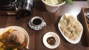 Curry, dumplings and a broth to drink at Miào Shàn GōngZhǔ 妙善公主素食養心鍋 - Princess Vegan Hot Pot  in Kaohsiung