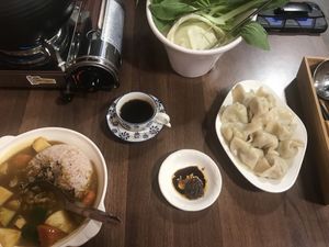Curry, dumplings, hot pot veggies  at Miào Shàn GōngZhǔ 妙善公主素食養心鍋 - Princess Vegan Hot Pot  in Kaohsiung