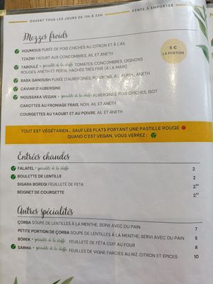 Menu, vegan clearly indicated at Chez Funda in Paris