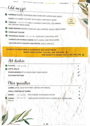 Starter menu at Chez Funda in Paris