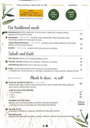 Main menu at Chez Funda in Paris