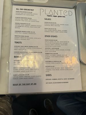 Menu  at Planted in Brooklyn