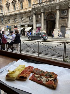 Four different vegan slices  at Pizza Time in Rome