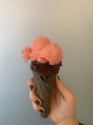 chocolate mousse and strawberry at Eisdealer in Moenchengladbach