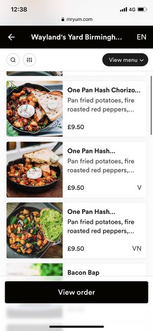 Part of the menu (as of January 2022)  at Wayland's Yard in Birmingham