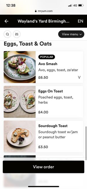 Part of the menu (as of January 2022)  at Wayland's Yard in Birmingham