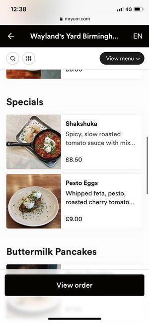 Part of the menu (as of January 2022)  at Wayland's Yard in Birmingham