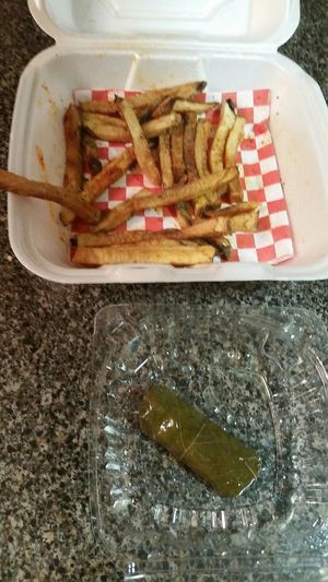 Amazing french fries and grape leaves at Shawarma Brothers in Cuyahoga Falls