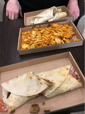 Smoked spicy seitan wrap with fries  at Vegan Kiraly in Budapest