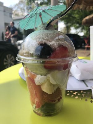 Fruit cup with homemade vegan whipped cream (the Cremolatta) at LottaFrutta in Atlanta