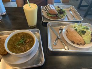 Vegan soup, sandwich and smoothie  at Plank Coffee in Healdsburg