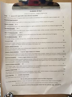 Menu at Plank Coffee in Healdsburg
