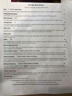 Menu February 2020 at Plank Coffee in Healdsburg