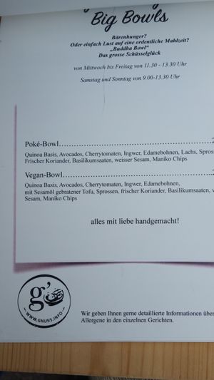 Menu (not online) at G'nuss in St Gallen