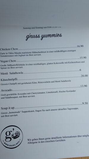 Menu (not online) at G'nuss in St Gallen