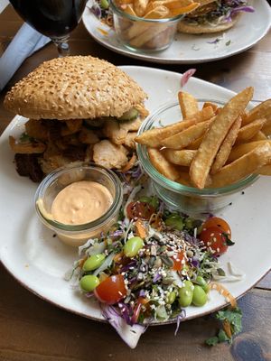 The vegan chicken sandwich. Dry and too expensive but tasted fairly okay. at Café Korn in Roskilde