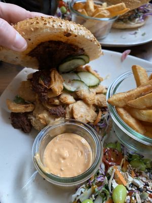 The vegan chicken sandwich. Dry and too expensive but tasted fairly okay. at Café Korn in Roskilde