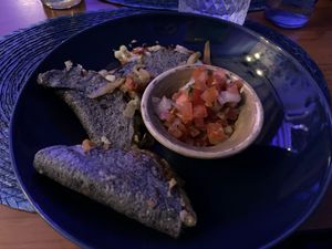 Vegan quesadillas, the cheese was coconut based and it also came with a jalapeño/mint sauce on the side which was extra tasty   at Azul Frida in Barcelona