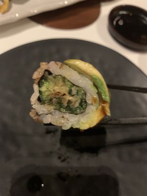 Close up of the dragon roll at PLANTA Queen in Toronto