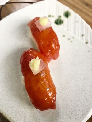 Ahi watermelon nigiri at PLANTA Queen in Toronto