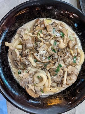 Truffle udon noodles at PLANTA Queen in Toronto