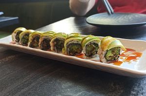 Dragon roll (broccoli tempura and avocado) at PLANTA Queen in Toronto