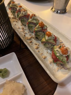 I think this is the dragon or rainbow roll 🍣   at PLANTA Queen in Toronto