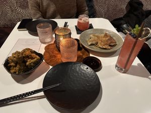 Spicy goyoza and broccoli bang ban  at PLANTA Queen in Toronto