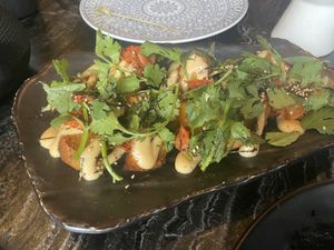 Sweet potatoes and kimchi - loved the combination   at PLANTA Queen in Toronto