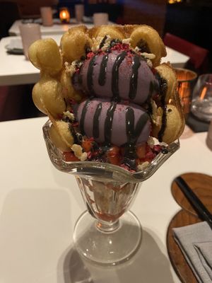 Bubble waffle sundaee  at PLANTA Queen in Toronto