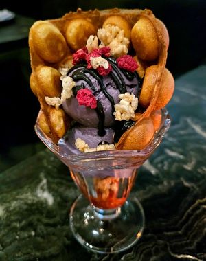 Bubble waffle sundae at PLANTA Queen in Toronto