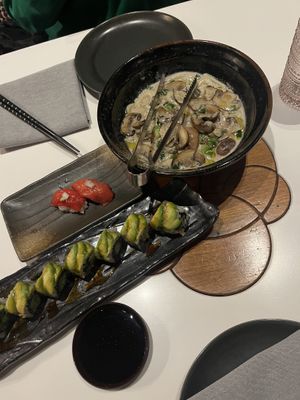 udon noodles , dragon roll, ahi watermelon nigiri   at PLANTA Queen in Toronto